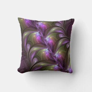 Colourful Abstract Violet Purple Khaki Fractal Art Cushion