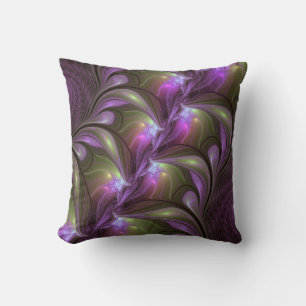 Colourful Abstract Violet Purple Khaki Fractal Art Cushion
