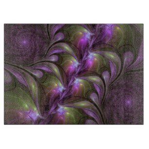Colourful Abstract Violet Purple Khaki Fractal Art Cutting Board
