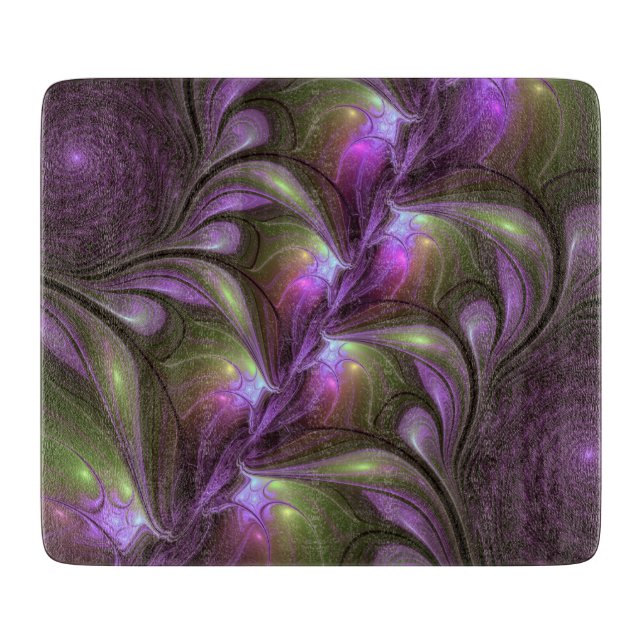 Colourful Abstract Violet Purple Khaki Fractal Art Cutting Board (Front)