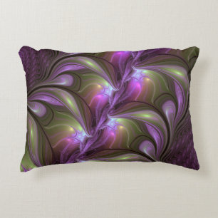 Colourful Abstract Violet Purple Khaki Fractal Art Decorative Cushion