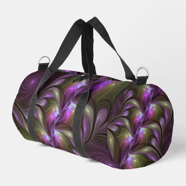 Colourful Abstract Violet Purple Khaki Fractal Art Duffle Bag (Left Corner)