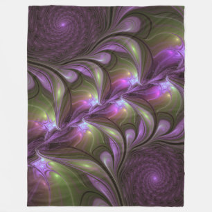 Colourful Abstract Violet Purple Khaki Fractal Art Fleece Blanket