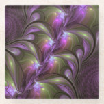 Colourful Abstract Violet Purple Khaki Fractal Art Glass Coaster<br><div class="desc">Striking Fractal Art,  abstract and luminous
with shades of purple,  violet and khaki.
Design for your glass coaster and more.</div>