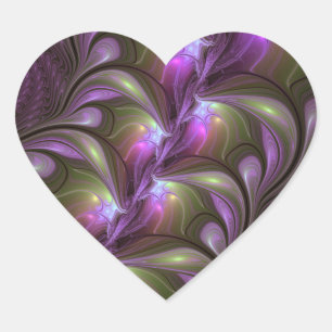 Colourful Abstract Violet Purple Khaki Fractal Art Heart Sticker