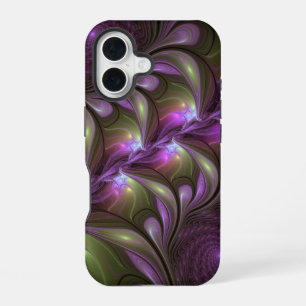 Colourful Abstract Violet Purple Khaki Fractal Art iPhone 16 Case