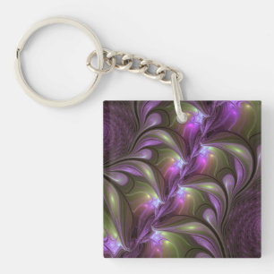 Colourful Abstract Violet Purple Khaki Fractal Art Key Ring