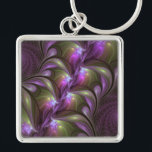 Colourful Abstract Violet Purple Khaki Fractal Art Key Ring<br><div class="desc">Striking fractal art,  abstract and luminous
with shades of purple,  violet and khaki.
Design for your keychain and more.</div>