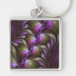 Colourful Abstract Violet Purple Khaki Fractal Art Key Ring