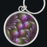Colourful Abstract Violet Purple Khaki Fractal Art Key Ring<br><div class="desc">Striking Fractal Art,  abstract and luminous
with shades of purple,  violet and khaki.
Design for your round keychain and more.</div>