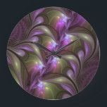 Colourful Abstract Violet Purple Khaki Fractal Art Large Clock<br><div class="desc">Striking Fractal Art,  abstract and luminous
with shades of purple,  violet and khaki.
Design for your round wall clock and more.</div>