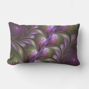 Colourful Abstract Violet Purple Khaki Fractal Art Lumbar Cushion