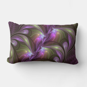 Colourful Abstract Violet Purple Khaki Fractal Art Lumbar Cushion