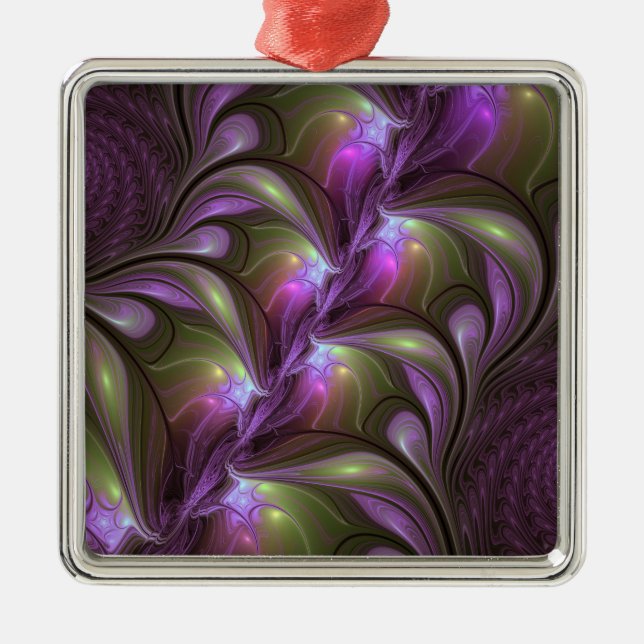 Colourful Abstract Violet Purple Khaki Fractal Art Metal Ornament (Front)