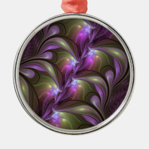 Colourful Abstract Violet Purple Khaki Fractal Art Metal Ornament