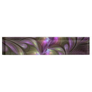 Colourful Abstract Violet Purple Khaki Fractal Art Nameplate