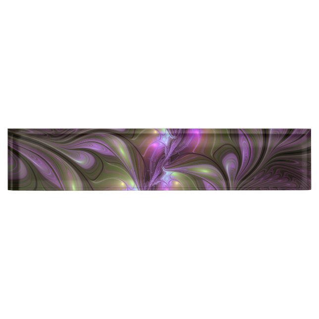 Colourful Abstract Violet Purple Khaki Fractal Art Nameplate (Front)