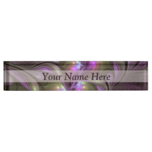 Colourful Abstract Violet Purple Khaki Fractal Art Nameplate