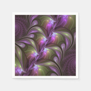Colourful Abstract Violet Purple Khaki Fractal Art Napkin