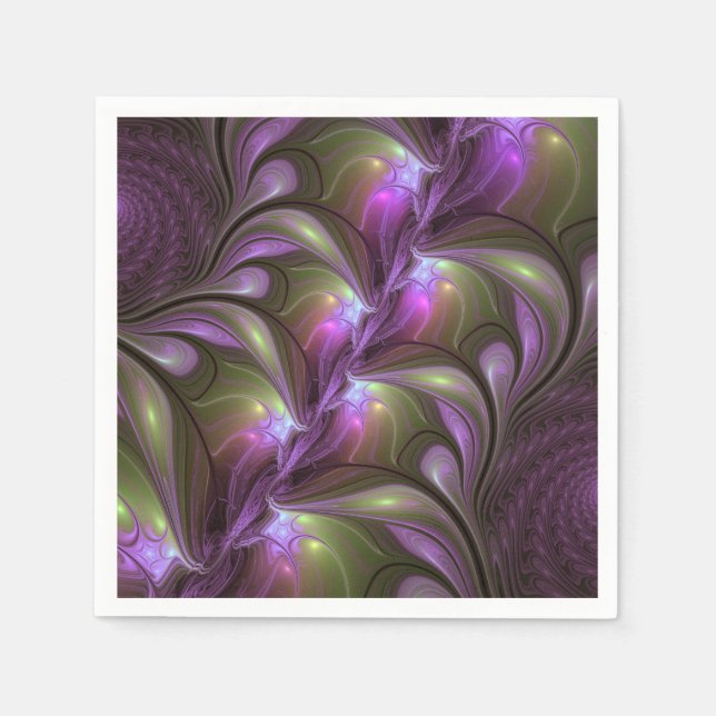Colourful Abstract Violet Purple Khaki Fractal Art Napkin (Front)