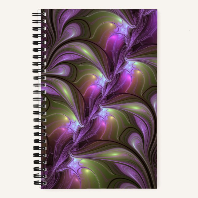 Colourful Abstract Violet Purple Khaki Fractal Art Notebook (Front)