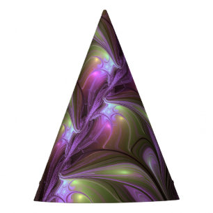 Colourful Abstract Violet Purple Khaki Fractal Art Party Hat