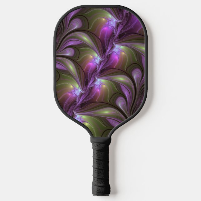 Colourful Abstract Violet Purple Khaki Fractal Art Pickleball Paddle (Front)