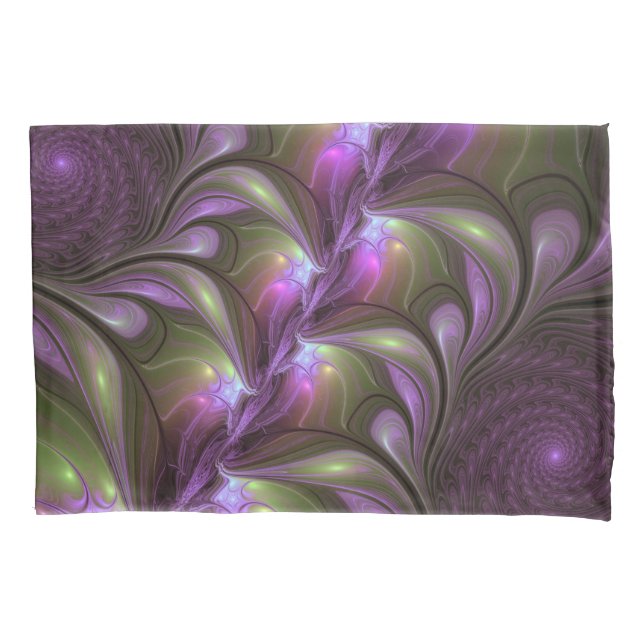 Colourful Abstract Violet Purple Khaki Fractal Art Pillowcase (Front)