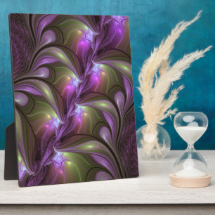 Colourful Abstract Violet Purple Khaki Fractal Art Plaque