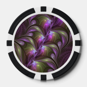 Colourful Abstract Violet Purple Khaki Fractal Art Poker Chips