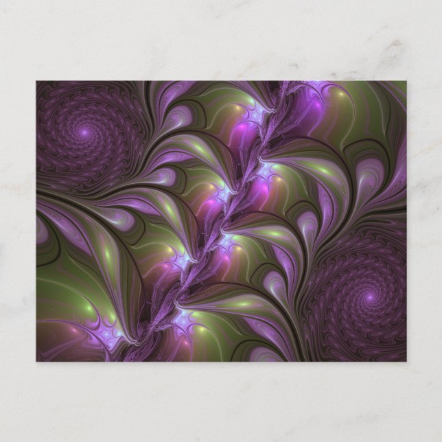 Colourful Abstract Violet Purple Khaki Fractal Art Postcard (Front)