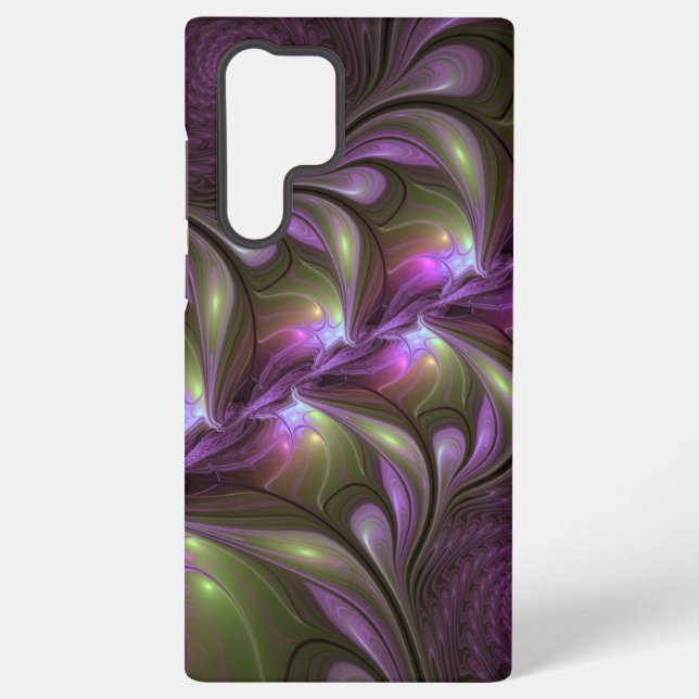 Colourful Abstract Violet Purple Khaki Fractal Art Samsung Galaxy S22 Ultra Case (Back)