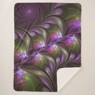 Colourful Abstract Violet Purple Khaki Fractal Art Sherpa Blanket