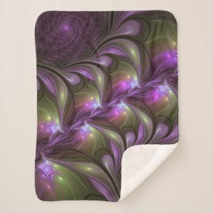 Colourful Abstract Violet Purple Khaki Fractal Art Sherpa Blanket