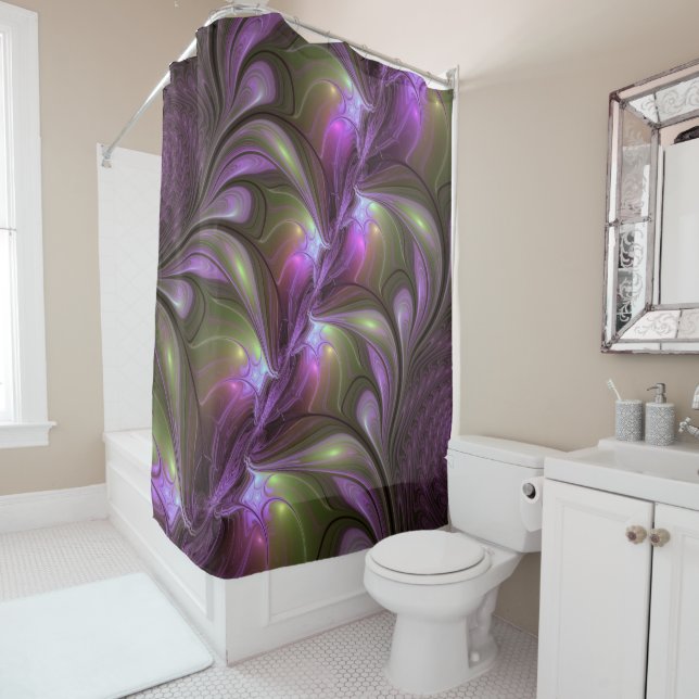 Colourful Abstract Violet Purple Khaki Fractal Art Shower Curtain (In Situ)