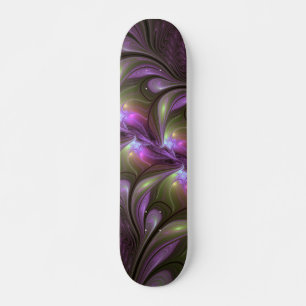 Colourful Abstract Violet Purple Khaki Fractal Art Skateboard