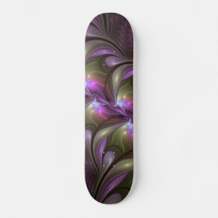 Colourful Abstract Violet Purple Khaki Fractal Art Skateboard