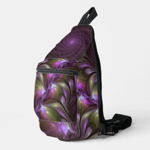 Colourful Abstract Violet Purple Khaki Fractal Art Sling Bag