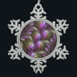 Colourful Abstract Violet Purple Khaki Fractal Art Snowflake Pewter Christmas Ornament<br><div class="desc">Striking Fractal Art,  abstract and luminous
with shades of purple,  violet and khaki.
Design for your snowflake ornament and more.</div>