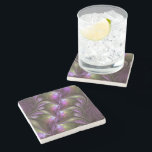 Colourful Abstract Violet Purple Khaki Fractal Art Stone Coaster<br><div class="desc">Striking Fractal Art,  abstract and luminous
with shades of purple,  violet and khaki.
Design for your square stone coaster and more.</div>