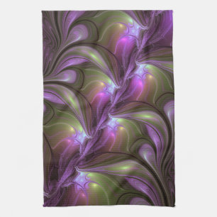 Colourful Abstract Violet Purple Khaki Fractal Art Tea Towel