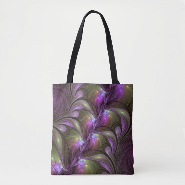 Colourful Abstract Violet Purple Khaki Fractal Art Tote Bag (Front)
