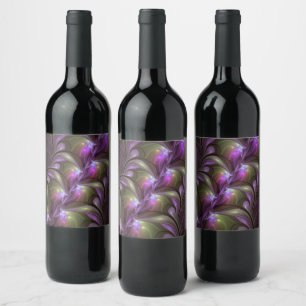Colourful Abstract Violet Purple Khaki Fractal Art Wine Label