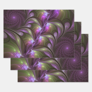 Colourful Abstract Violet Purple Khaki Fractal Art Wrapping Paper Sheet