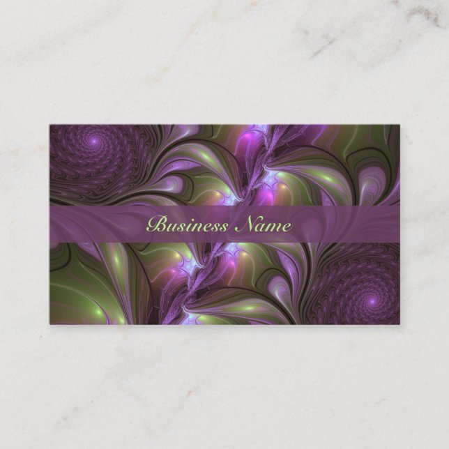 Colourful Abstract Violet Purple Khaki Fractal Nam Business Card (Front)