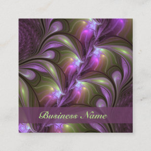 Colourful Abstract Violet Purple Khaki Fractal Nam Square Business Card
