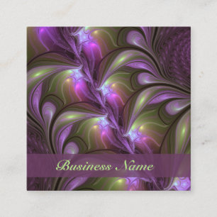 Colourful Abstract Violet Purple Khaki Fractal Nam Square Business Card