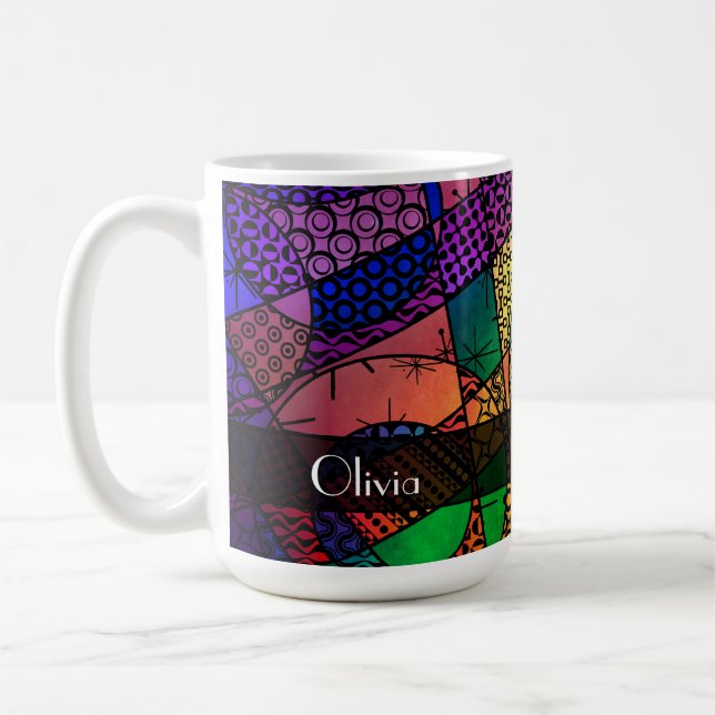 Colourful Abstract w/ Textures, Patterns & Name 2 Coffee Mug (Left)