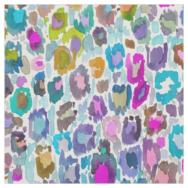 Colourful Abstract Watercolor Leopard Print Fabric (Swatch)