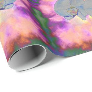 Colourful abstract watercolor orchid painting wrapping paper